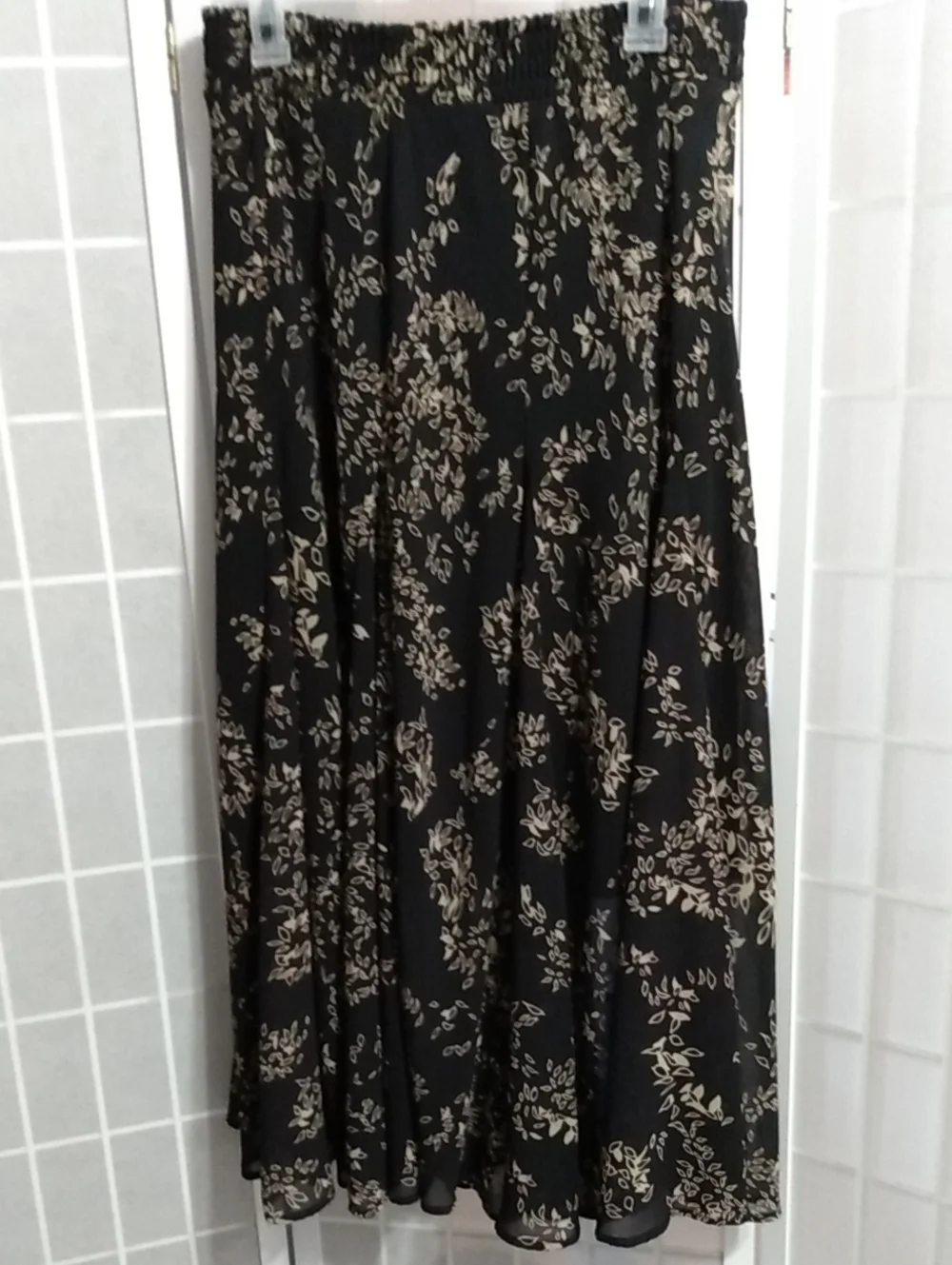 Lapis Black Maxi Skirt with Gold Floral Print